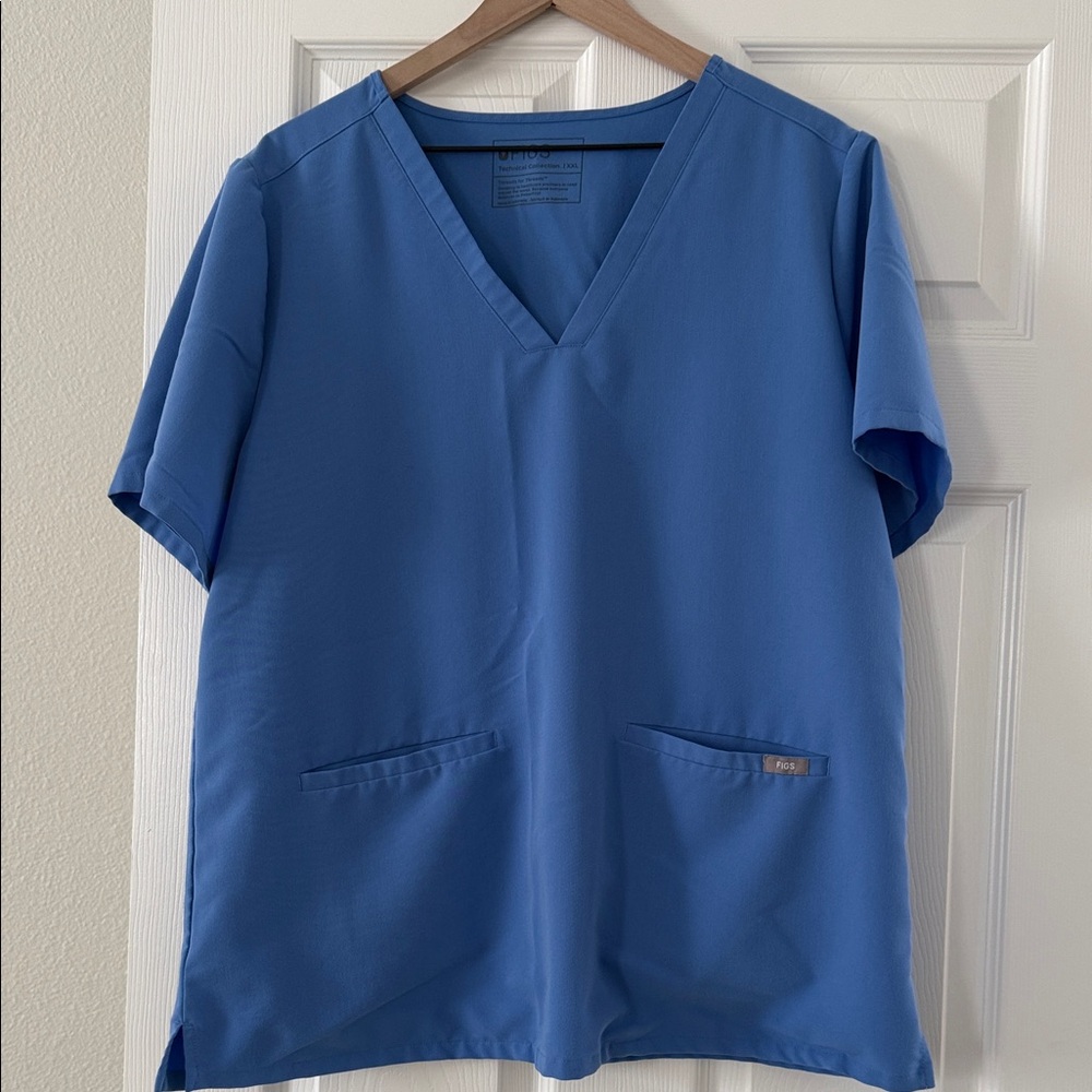 Figs Blue V-Neck Women's Top